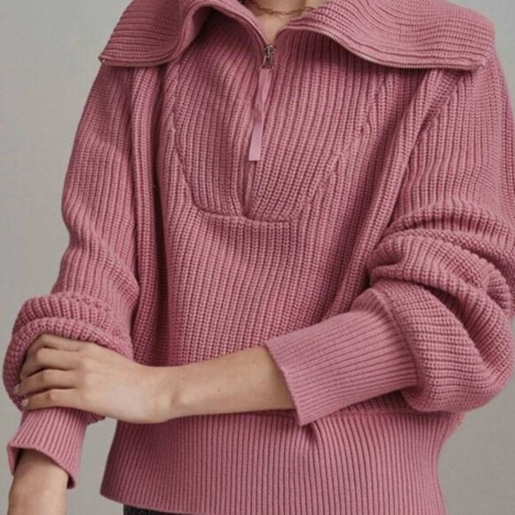 Varley Sweaters - Varley Mentone Sweater Half Zip Turtlneck Mauve Cotton Chunky Knit XL